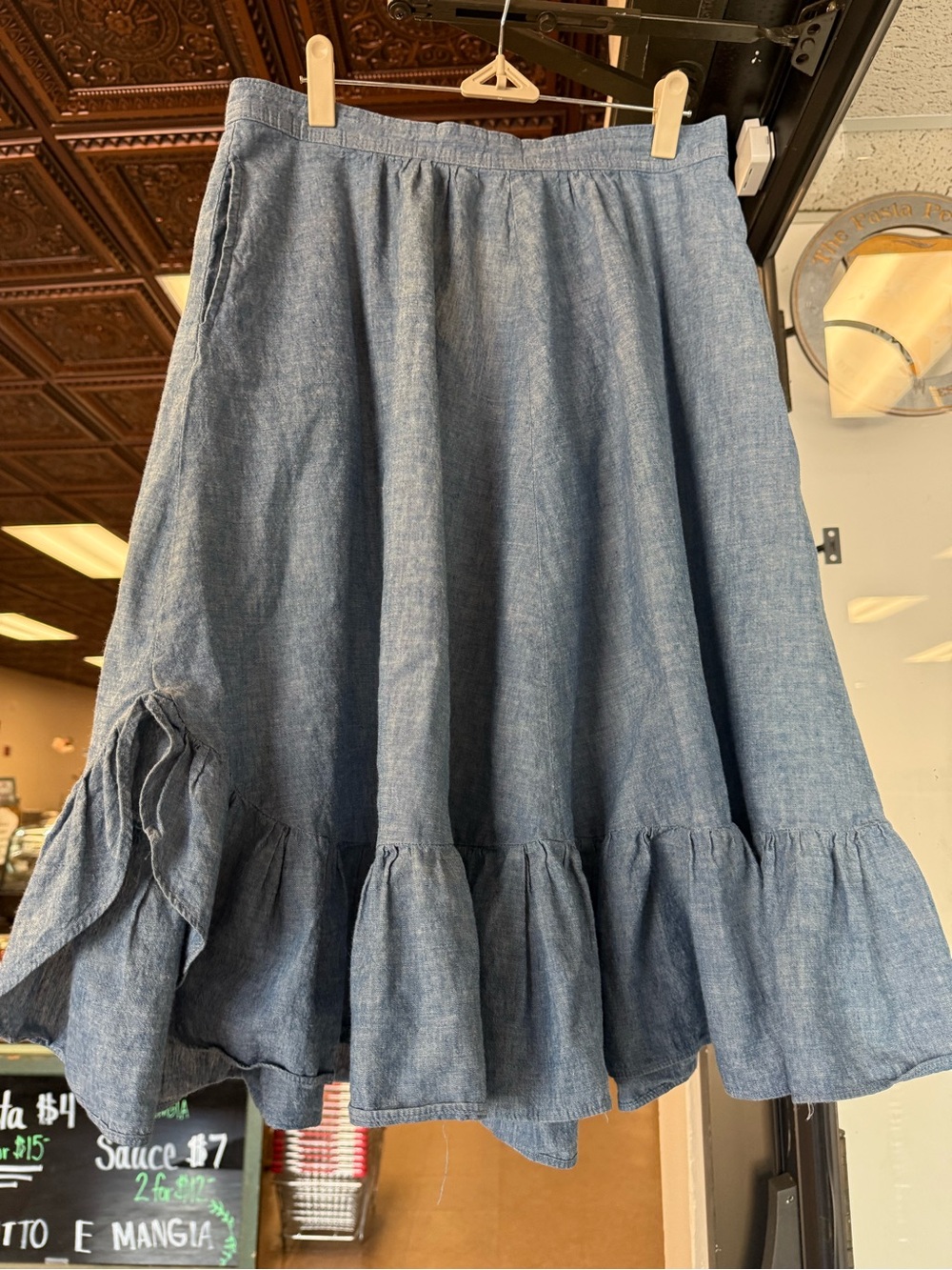 Vintage Circle T Westernwear Chambray Prairie Skirt Ruffle Hem Cottagecore Boho